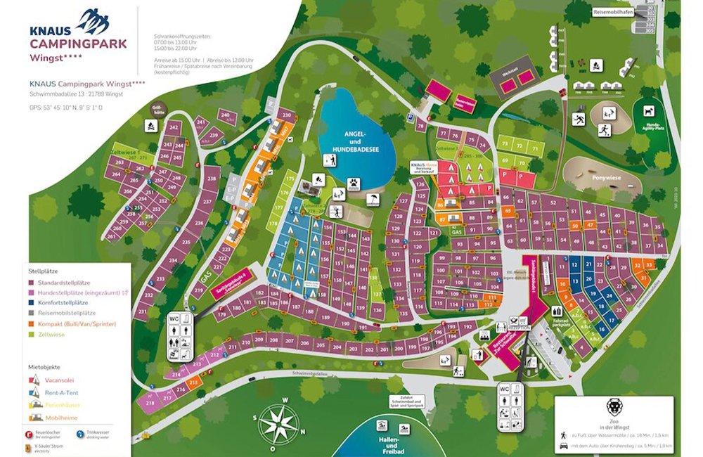 plattegrond Knaus Campingpark Wingst bij de Duitse Noordzeekust tussen Hamburg en Bremen