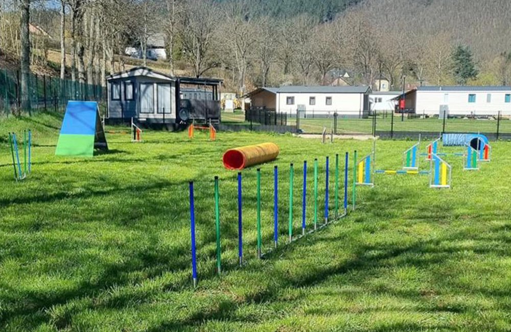 Hindernisbaan voor honden op Camping Vallee de l'Our aan de rivier op de grens van Luxemburg en Duitsland