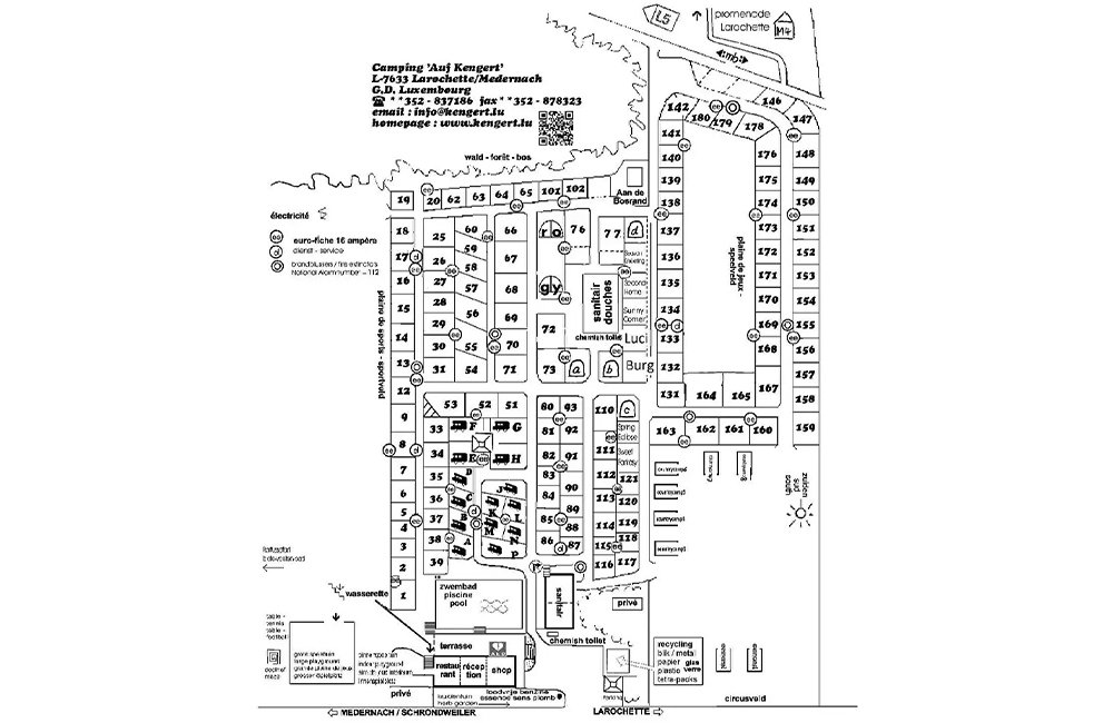 Plattegrond van Camping Auf Kengert bij het Müllerthal het Klein-Zwitserland van Luxemburg