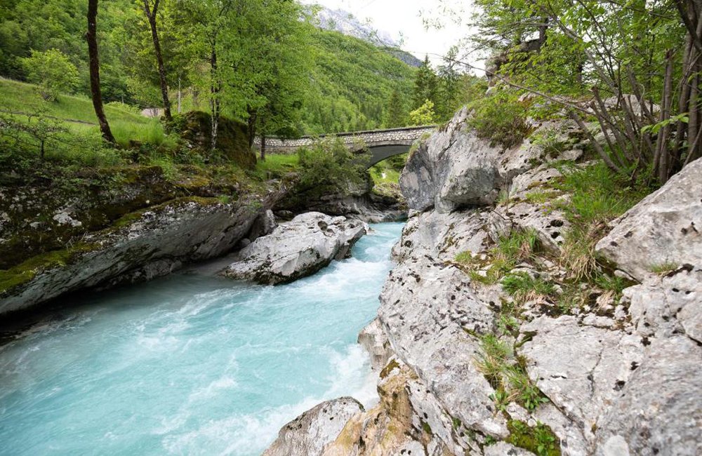 De Mala korita kloof bij Camp Korita in de Soča vallei van Slovenië
