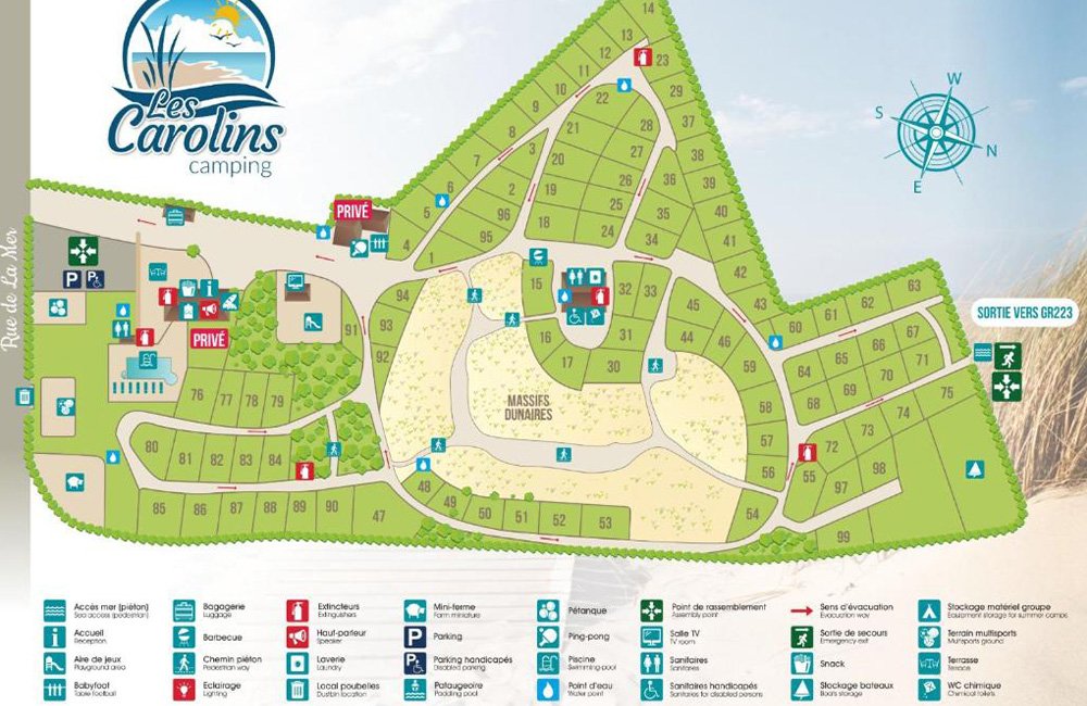 Plattegrond van Camping Les Carolins aan het strand van Normandië in het noorden van Frankrijk