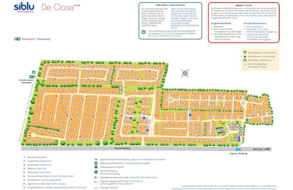 Plattegrond van Siblu Camping De Oase bij Renesse op het Zeeuwse eiland Schouwen-Duiveland in Nederland