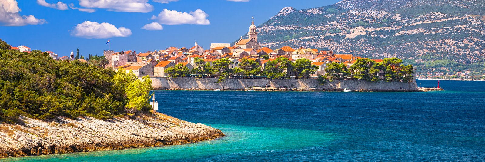 Het diervriendelijke Kroatische eiland Korčula in de Adriatische zee vlakbij Dubrovnik